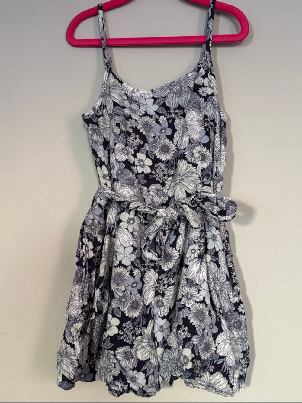 Navy light blue Floral Tie-Waist Romper